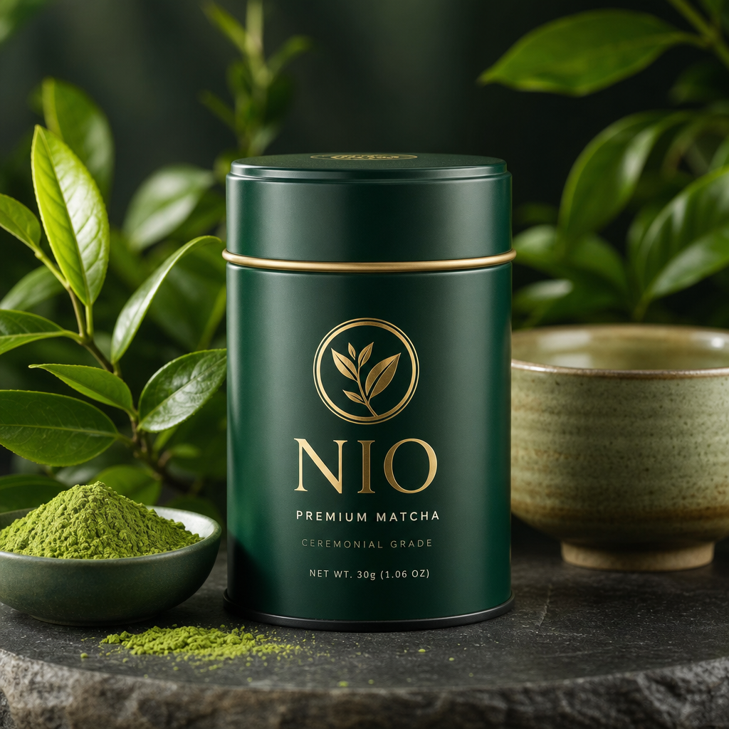 NIO lata premium con textura fina de matcha